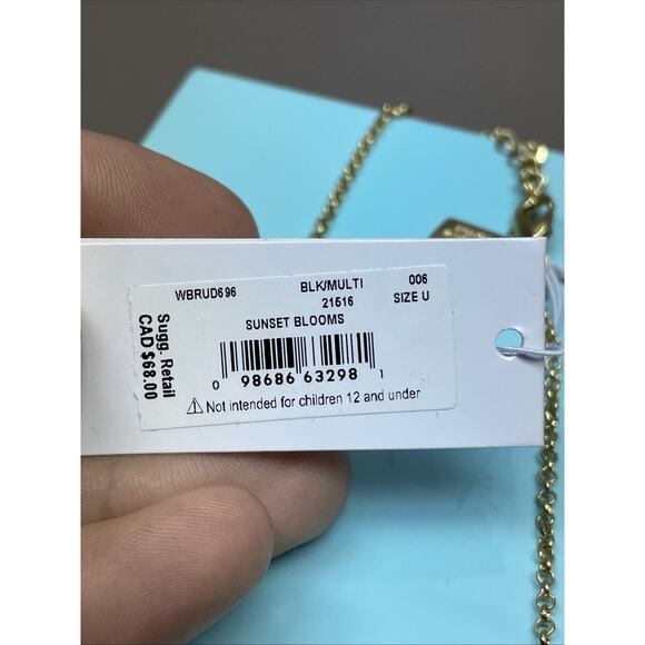 Kate Spade Sunset Blooms Gold Flower Pendant Necklace Black Stone NWT Authentic - Picture 8 of 11